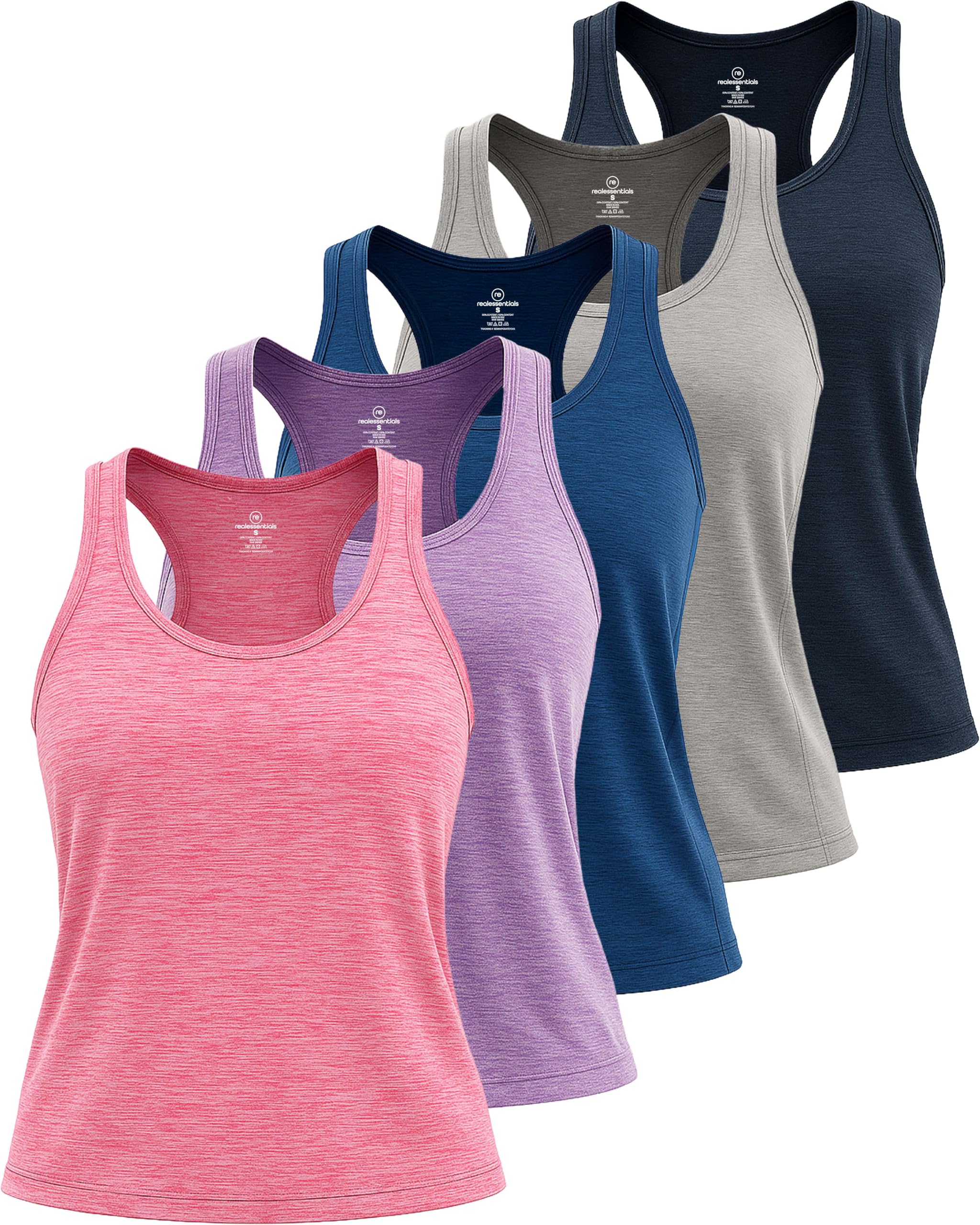 Photo 1 of 5 Pack: Womens Quick Dry Fit Ladies Tops Blouse Tee Athletic Yoga Workout Running Gym Active Tees Exercise Women Racerback Sleeveless Flowy Fitness Loose Fit Moisture Wicking Tank Top - Set 7,M