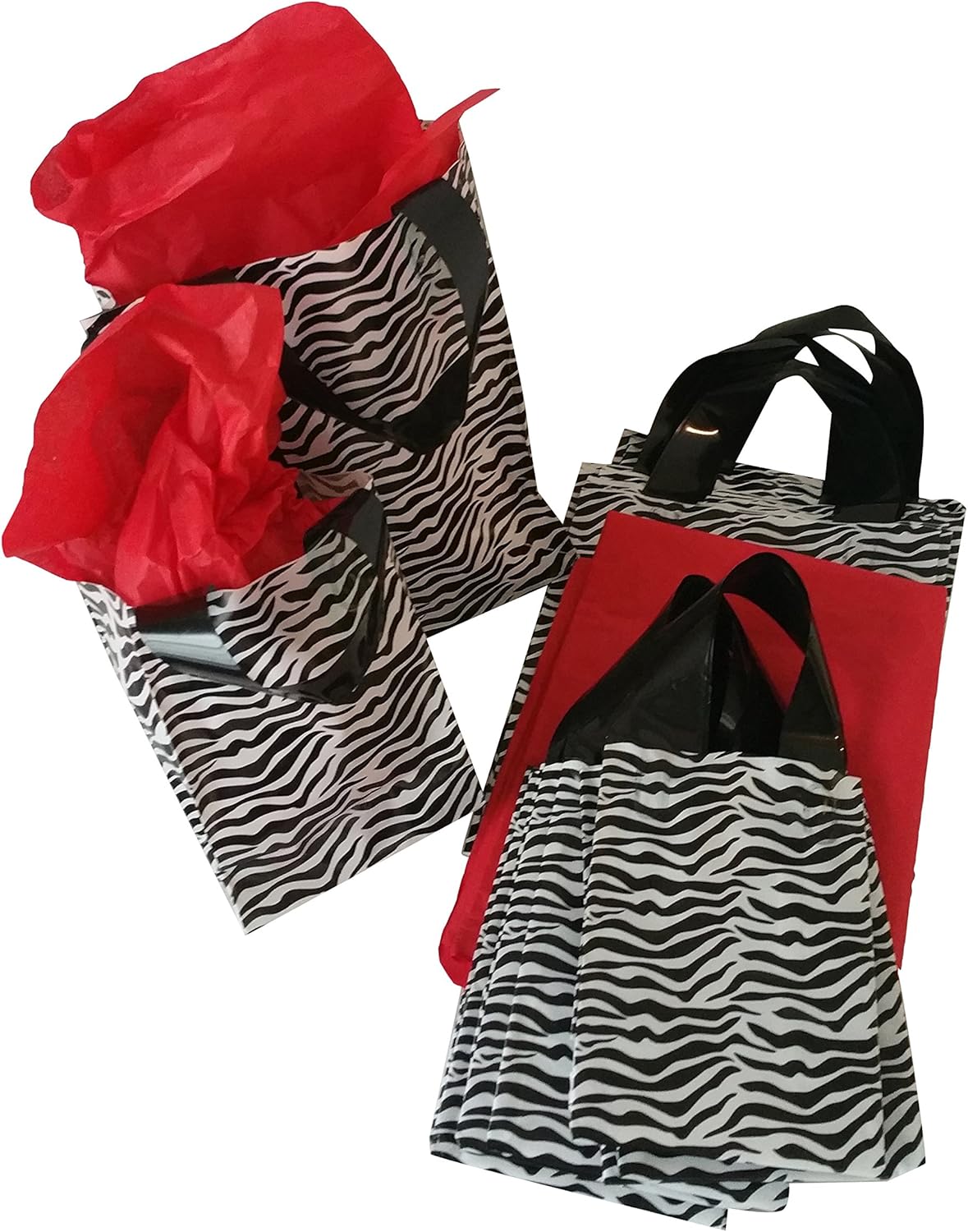 20 Wild Zebra Print Plastic Gift Shopping Bag Bundles Includes 20 Bags,10 Small,10