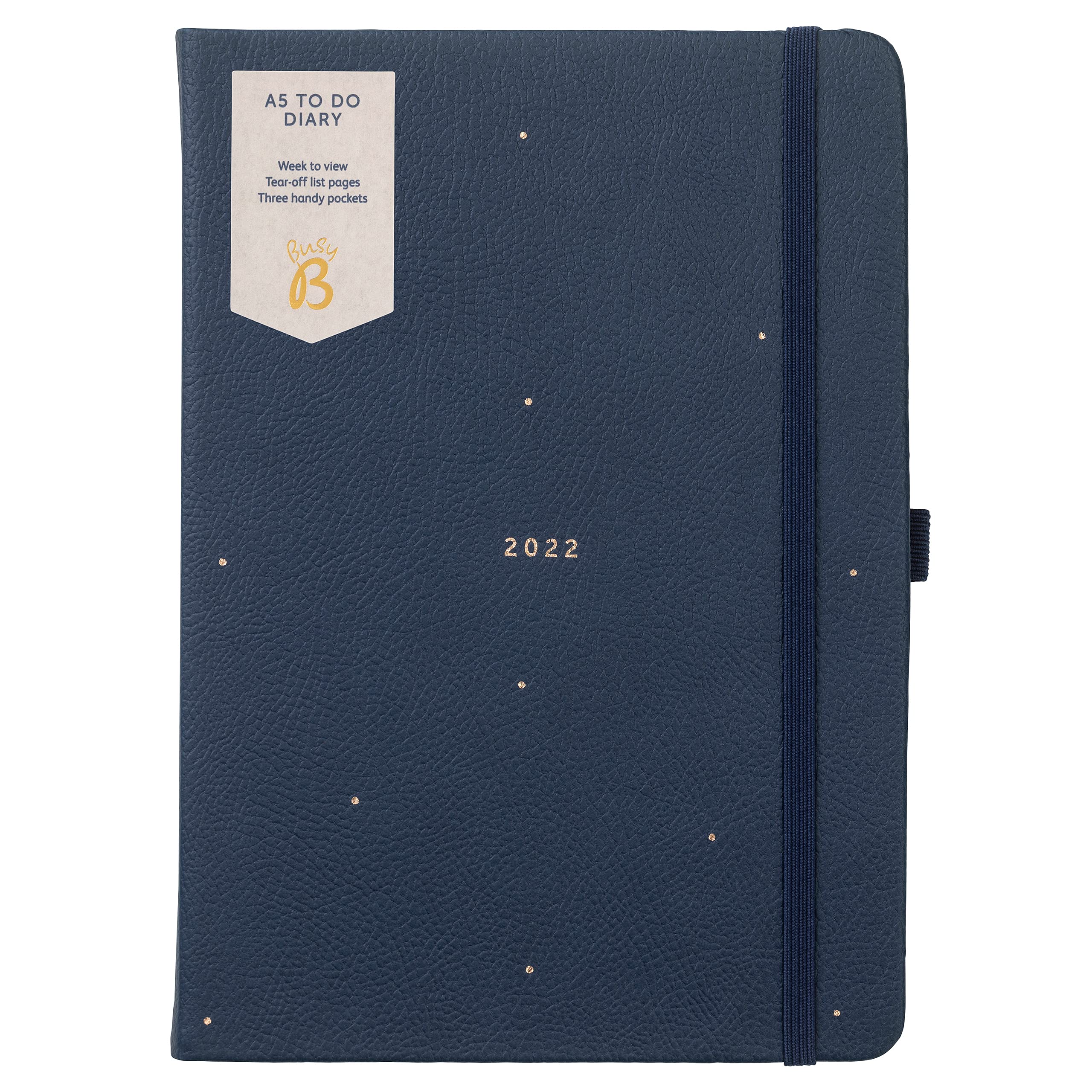 Busy B to Do Diary January to December 2022 - A5 Navy Spot Week to View Diary with Notes, Tear-Out Lists & Pockets