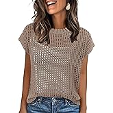 ANRABESS Womens Tops 2026 Trendy Summer Shirts Crochet Cap Sleeve Knitted Sweater Beach Vacation Clothes Fall Fashion Outfits