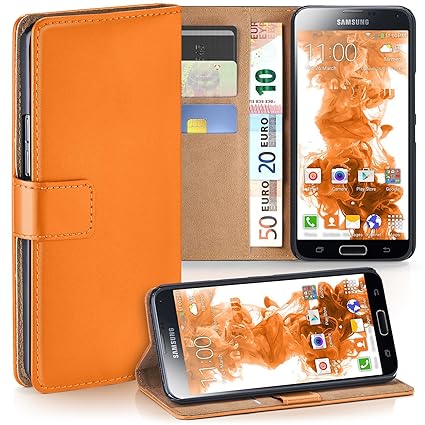 moex Samsung Galaxy S5 Mini | Hülle Orange mit Karten-Fach 360° Book Klapp-Hülle Handytasche Kunst-Leder Handyhülle für Samsu