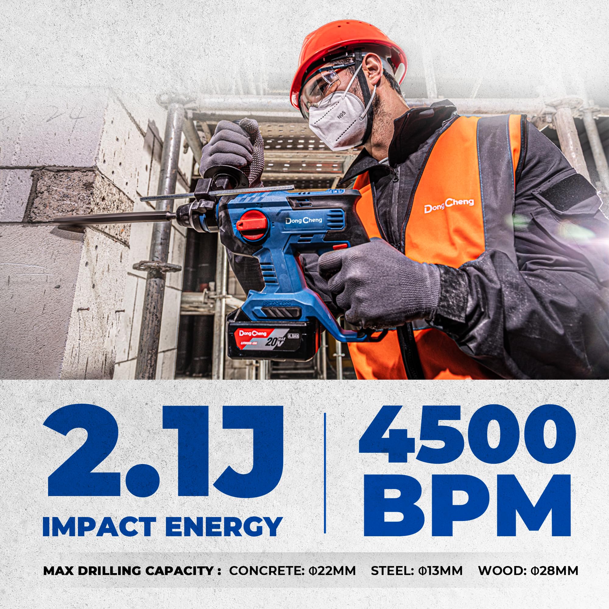 DongCheng 20V Max Cordless Rotary Hammer Drill, 7/8