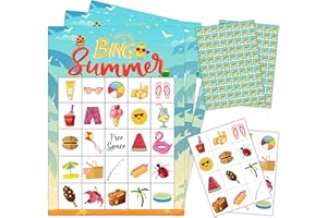 MERMERMU 5"x7" Summer Beach Bingo Cards (24 Kinds), Summer Party Favors for teens Birthday, Road Trip Activities, Travel Bingo, Outdoor Or At Home Party Activity -006summer