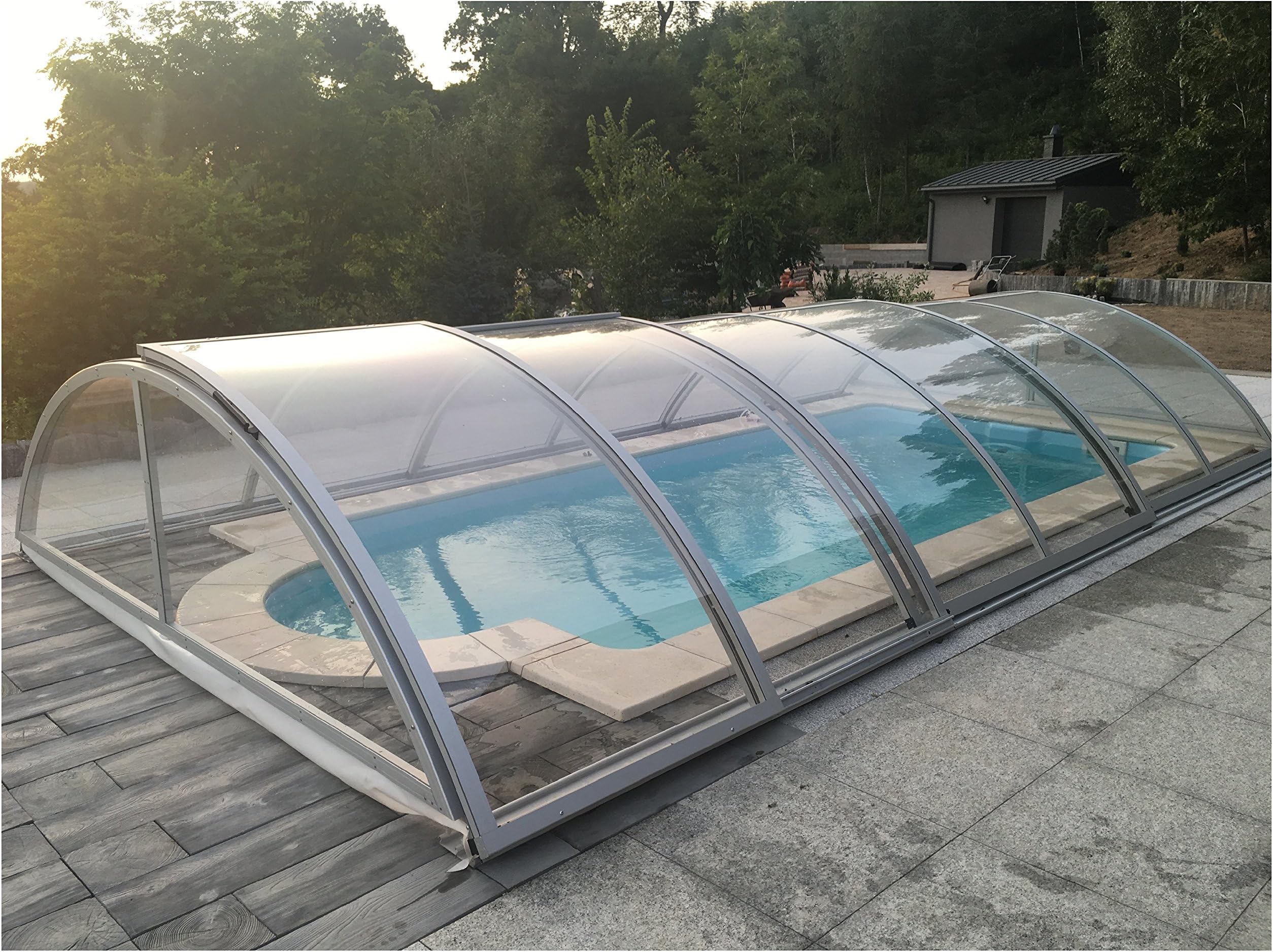 Covers for 10' x 20' Inground Swimming Pool Covers Sliding Swimming Pool Safety Covers Enclosures Dome Roof Canopy Shelters Sunshade Retractable Polycarbonate Pool Covers