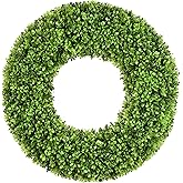 DDHS 20''Boxwood Wreaths for Front Door,Artificial Spring Wreaths for Farmhouse Wedding Green Year Round Indoor Outdoor for Fall Summer Christmas Wreath Home Decorations-Green