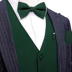 Barry.Wang Mens Hunter Green Suit Vest Bow Tie Set