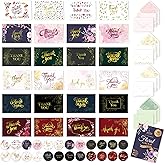 Decorably 24 Pack Gold-Foiled 6x4in Assorted Floral Thank You Cards with Envelopes and Stickers, 24 Unique Designs for Friends, Family and Loved Ones, Blank Inside - All Occasions, Wedding, Birthday