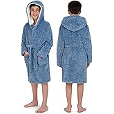 Hooded Plush Robe For Boys- Fluffy Winter PJ Robe With Pockets, Hoodie & Belt- Boys And Teens’ Ultra-Soft Bathrobe