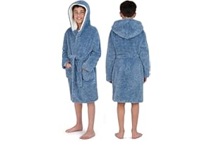 US ANGELS Hooded Plush Robe For Boys- Fluffy Winter PJ Robe With Pockets, Hoodie & Belt- Boys And Teens’ Ultra-Soft Bathrobe