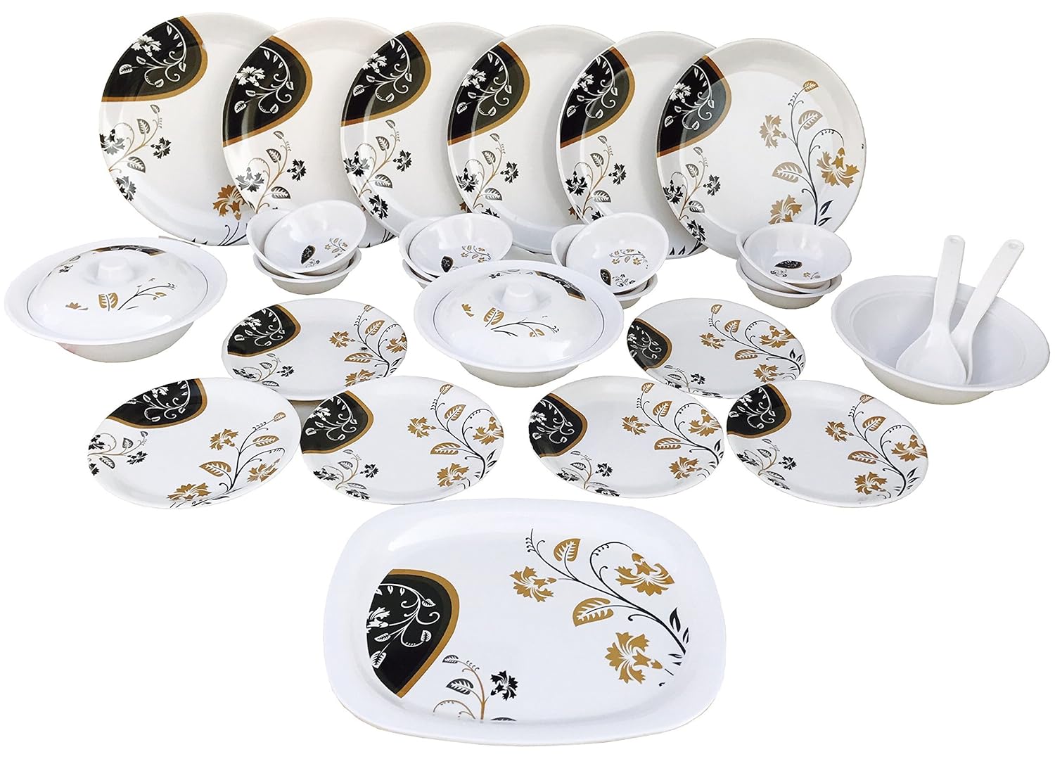 Blue Streak Oracle Dinner Set Of 32 Pieces With Brownish Prints, Serving For 6