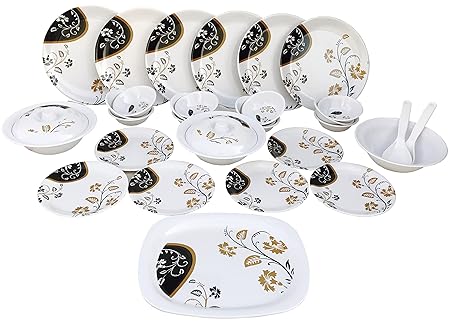 Blue Streak Oracle Dinner Set Of 32 Pieces With Brownish Prints, Serving For 6