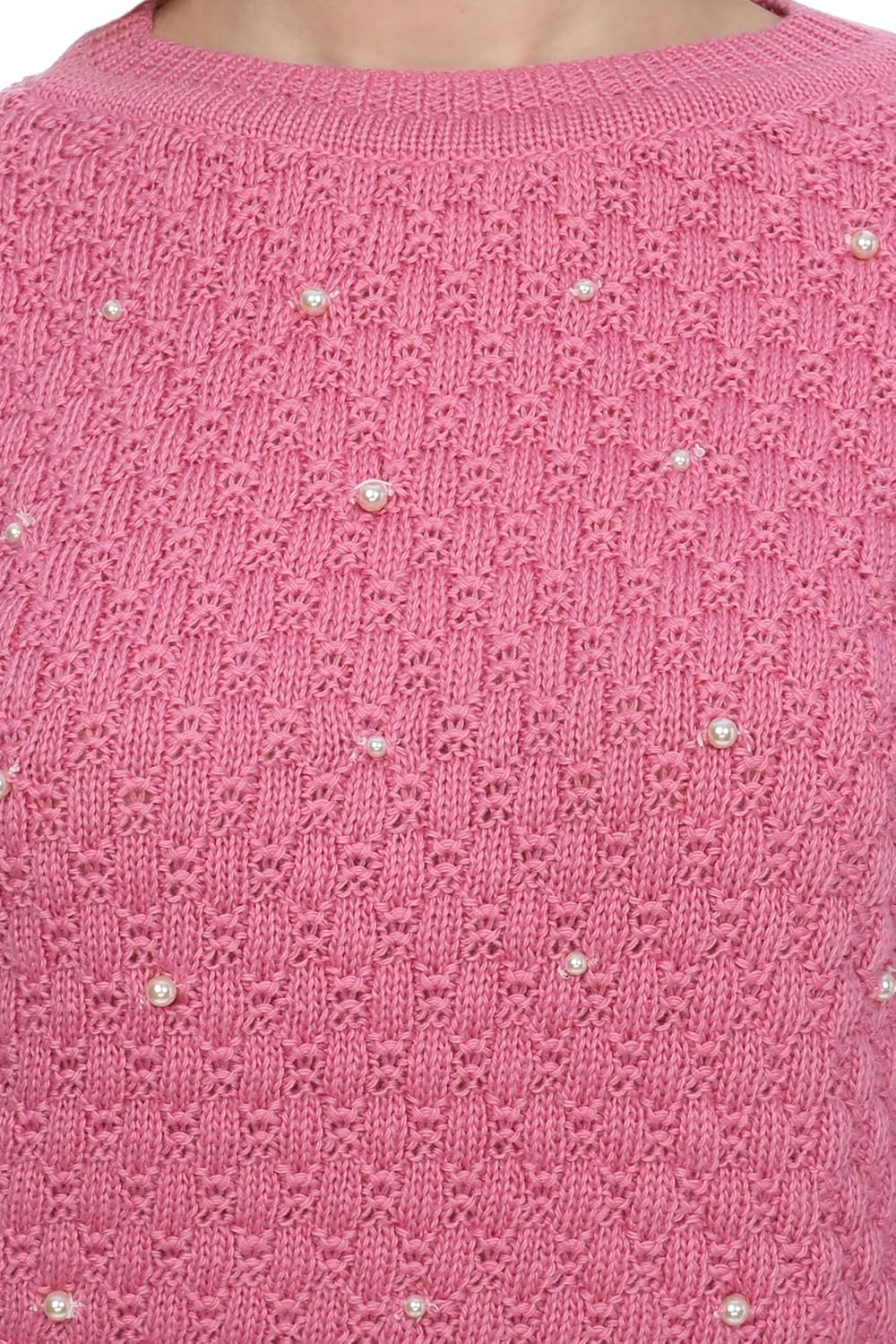 ebony twist women's round neck full sleeves pink pearl sweater
