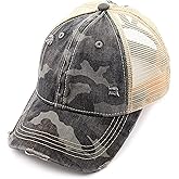 C.C Exclusives Hatsandscarf Washed Distressed Cotton Denim Ponytail Hat Adjustable Baseball Cap (BT-14)