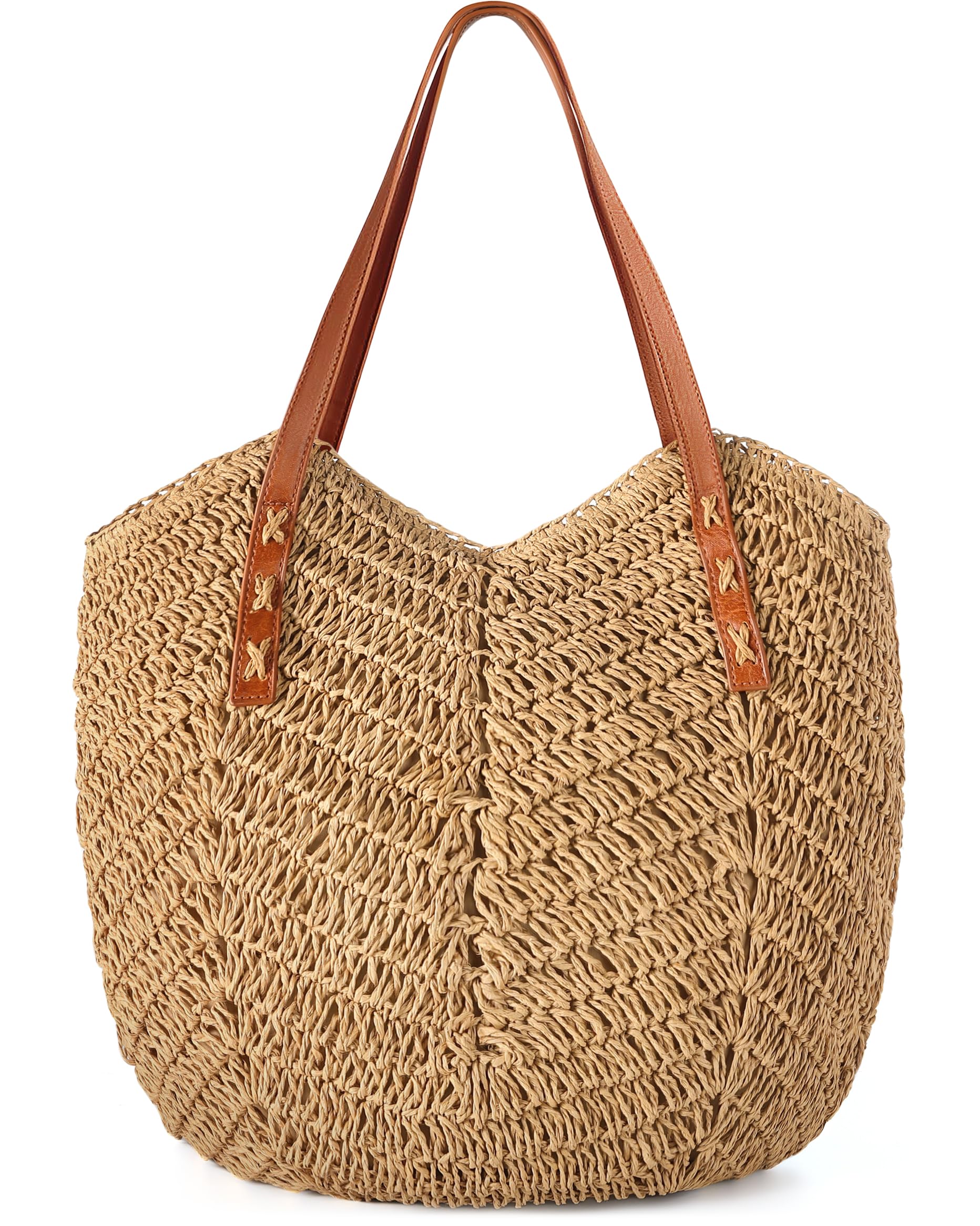 Photo 1 of Loiyadn Straw Bag - Large Beach Bags for Women with Zipper, Soft Woven beach bag, Casual Straw Shoulder Bag for Beach, Travel & Daily Use