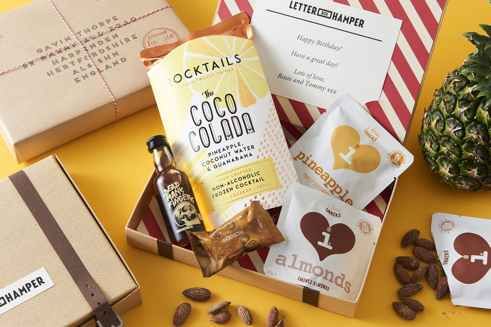 Pina Colada Letter Box Hamper - Ideal for friends and family who love Pina Colada cocktails - All British produce - Hassle free, simple delivery through the Letter Box