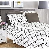 Elegant Comfort 6-Piece Quatrefoil Printed Deep Pocket Bed Sheet Set, Luxurious Silky 1500 Thread Count Bed Sheet Set Ultra Soft Wrinkle Resistant Bedding Set, Full, White