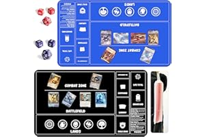 HAOSITECK Card Game Playmats MTG Playmat for Beginner 2 Pack with Dices, Magic Mat Commander Deck Card Playmat for TCG MTG Accessories Play Mat 24x14 Inches Duel Card Battles, Black/Blue