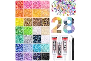 TINKRSTUFF 34000Pcs Resin Rhinestones with Tweezers for Bedazzling, Multicolor 3mm Crystal with 3Pcs 10ml B7000 Jewelry Glue for Bedazzled Nail Art Crafting Makeup