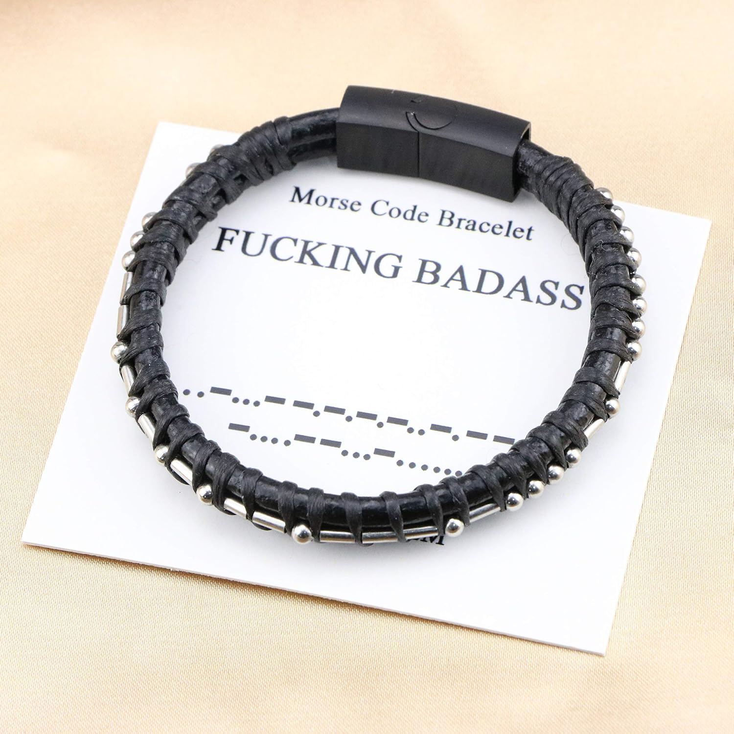 MEMGIFT Inspirational Gifts for Men Leather Morse Code Bracelets for Brother Boys Funny Christmas Birthday Gift for Boyfriend Sister Leather Jewelry Handmade Bangle Black: Jewelry