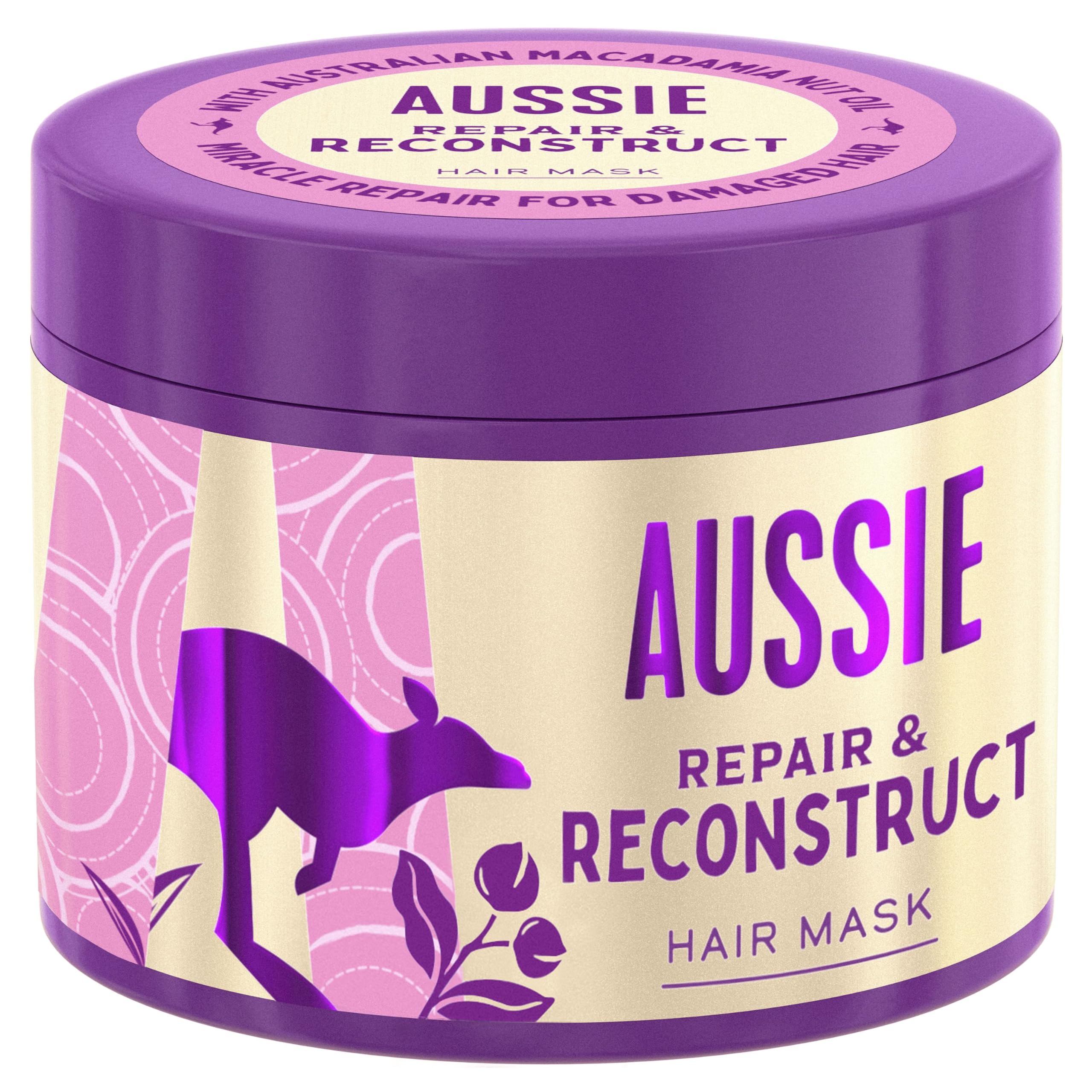 Aussie Repair & Reconstruct Hair Mask, Vegan Hair Treatment, For Dry & Damaged Hair, With Macadamia Nut Oil, 300ML