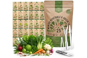 Organo Republic 25 Winter Vegetable & Green Seeds Variety Pack for Outdoors & Indoor Home Gardening 27670+ Non-GMO Heirloom Seeds: Broccoli Beet Carrot Collard Lettuce Radish Spinach Pea Kohlrabi