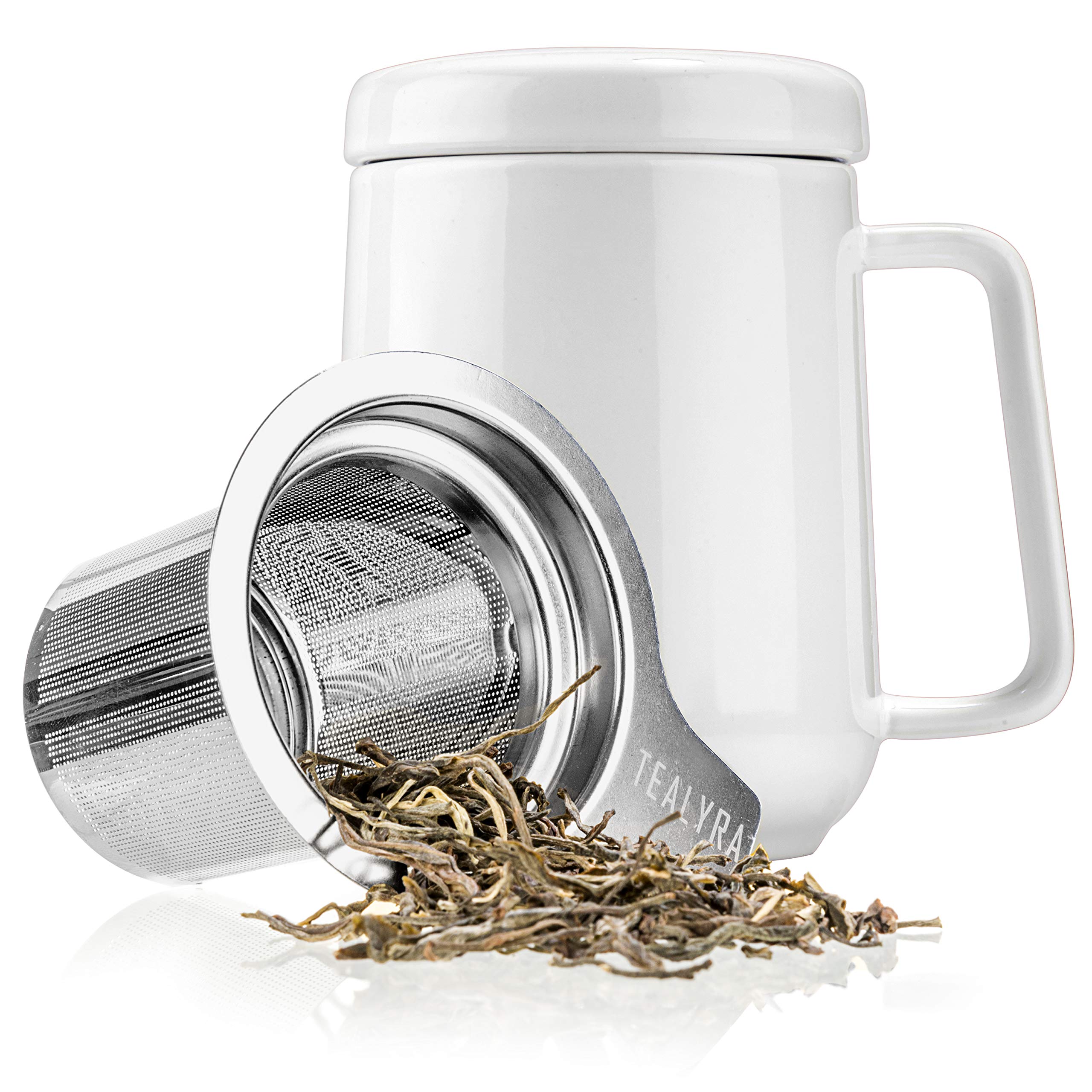Tealyra - Peak Ceramic White Tea Cup Infuser - 580ml - Large Tea High-Fired Ceramic Mug with Lid and Stainless Steel Infuser - Tea-for-One Perfect Set for Office and Home Uses — image 1