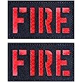 2 Pack Reflective FIRE Patch with Hook Back for Service Harness Tactical Vest Patch (Black-Red)