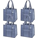 VENO 4 Pack Reusable Grocery Bags, Shopping Bags for groceries, Utility Tote with Handles and Hard Bottom, Foldable, Multi-Pu
