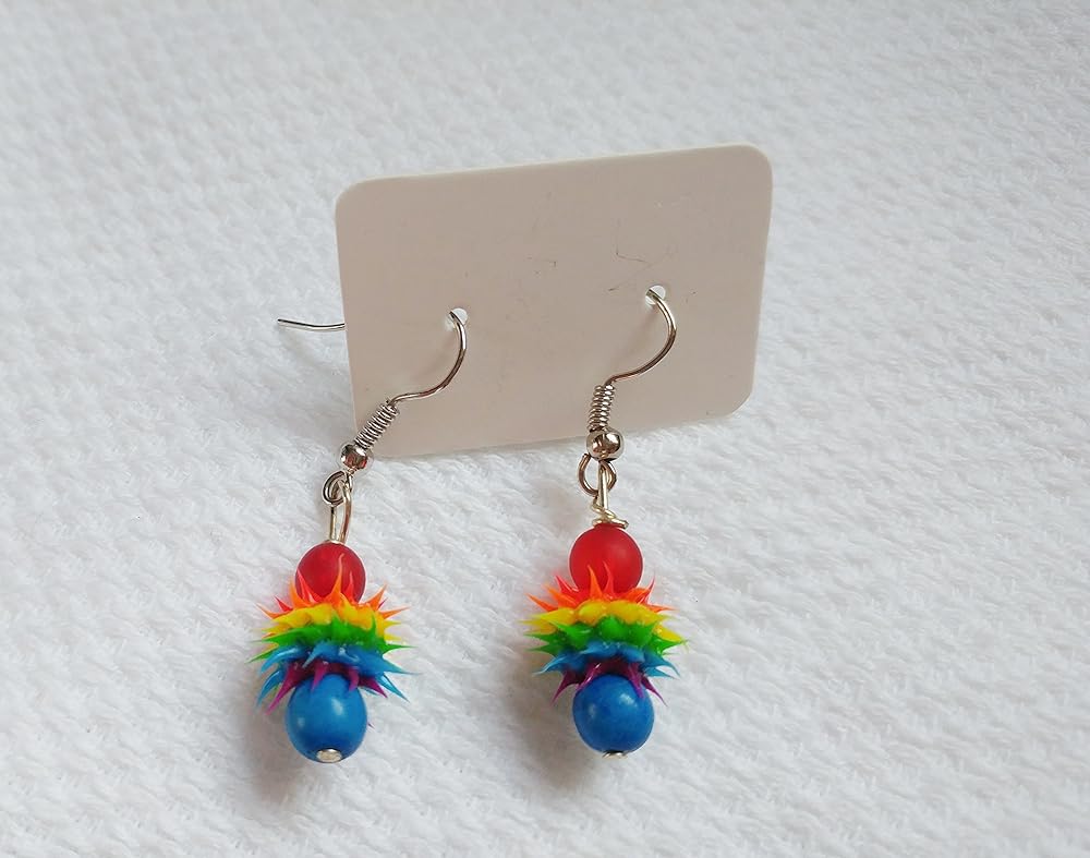 Spiky Rainbow Drop Earrings Handmade