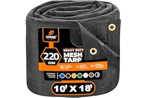 Xpose Safety Heavy Duty Mesh Tarp – 10’ x 18’ Multipurpose Black Protective Cover with Air Flow - Use for Tie Downs, Shade, Fences, Canopies, Dump Trucks – Tear Resistant