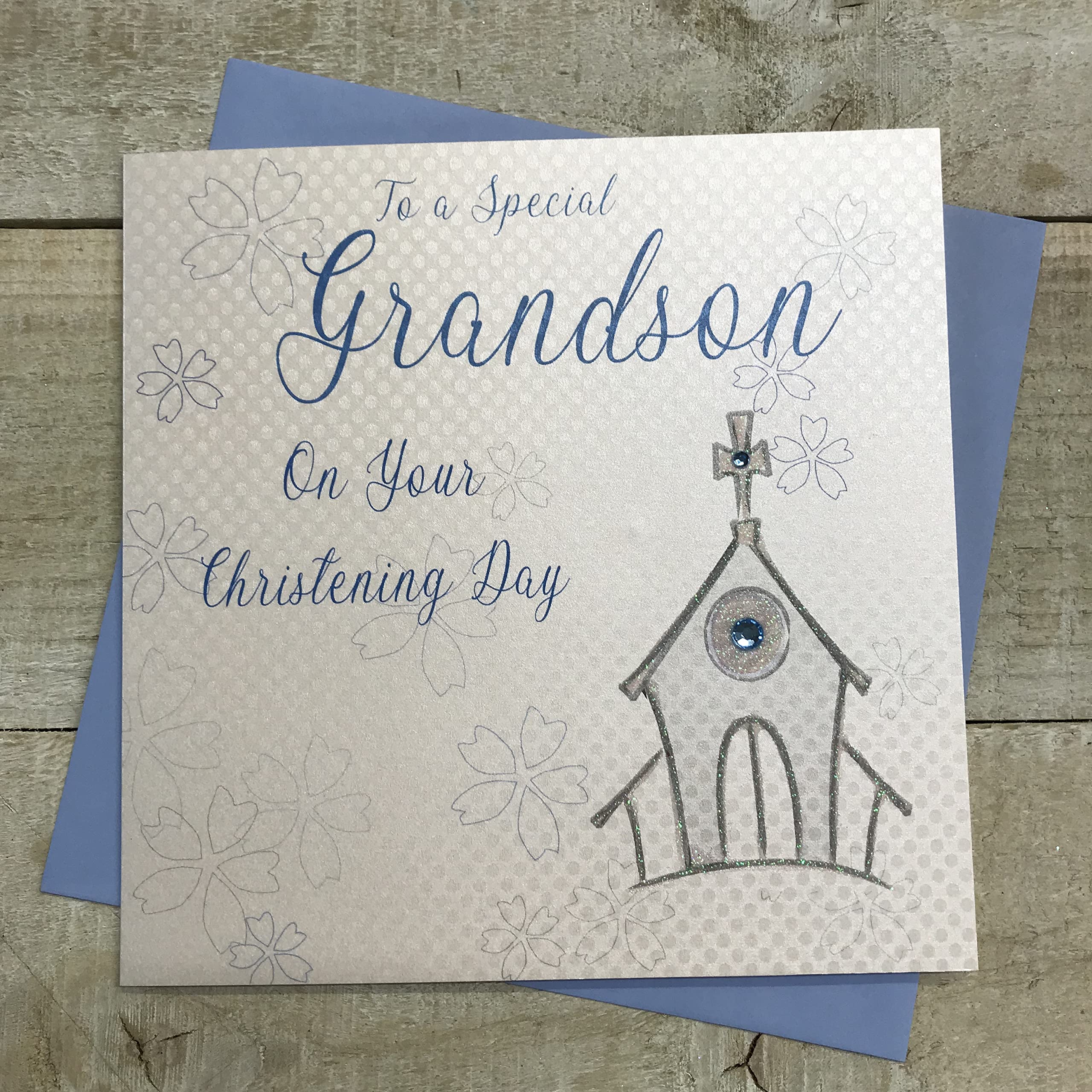 White Cotton Card Christening Grandson