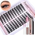 Cat Eye Lashes Clusters Kit Fluffy Eyelash Cluster Wispy Cluster Lashes 5D Left & Right Eyelash Fox Eye Faux Mink Lashes DIY Lash Extensions Kit with Glue, Tweezers, Brushes 8-16MM 11 Pairs by Zegaine