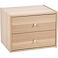 IRIS USA TACHI Modular Wood Stacking Storage Box with Drawer, Light Brown