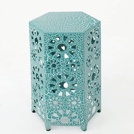 Amazon Com Christopher Knight Home Eliana Outdoor 14 Sunburst Iron Side Table Crackle Teal Beauty