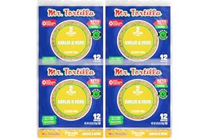 Mr. Tortilla-Low Carb Tortillas 2 Net Carb Keto Soft Taco Shells for Wraps, Quesadillas&Tostadas-Healthy Vegan Tortilla Wraps No Cholesterol-Low on Calories&Fat (Garlic&Herb),12 Count (Pack of 4)