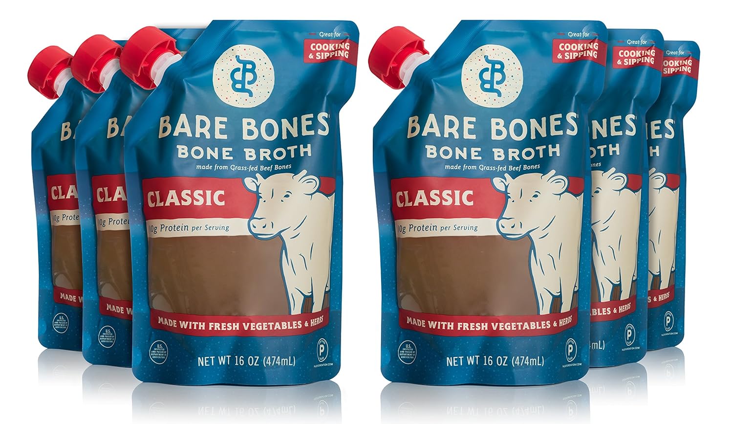 Bare Bones Beef Bone Broth – 100% Grass Fed Beef Bone Broth with Protein and Collagen, Ancient Natural Source of Nutrition, Ketogenic Diet Friendly, Whole30 Approved, Certified Paleo, 16 Oz, Pack of 6