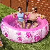 SLOOSH Inflatable Swimming Pool,5.5ft x 20 Inch Full-Sized Blow Up Durable Thickened Luxury Above Ground Family Pool with Comfortable Backrest for Summer Water Party Backyard Garden Lawn,Pink
