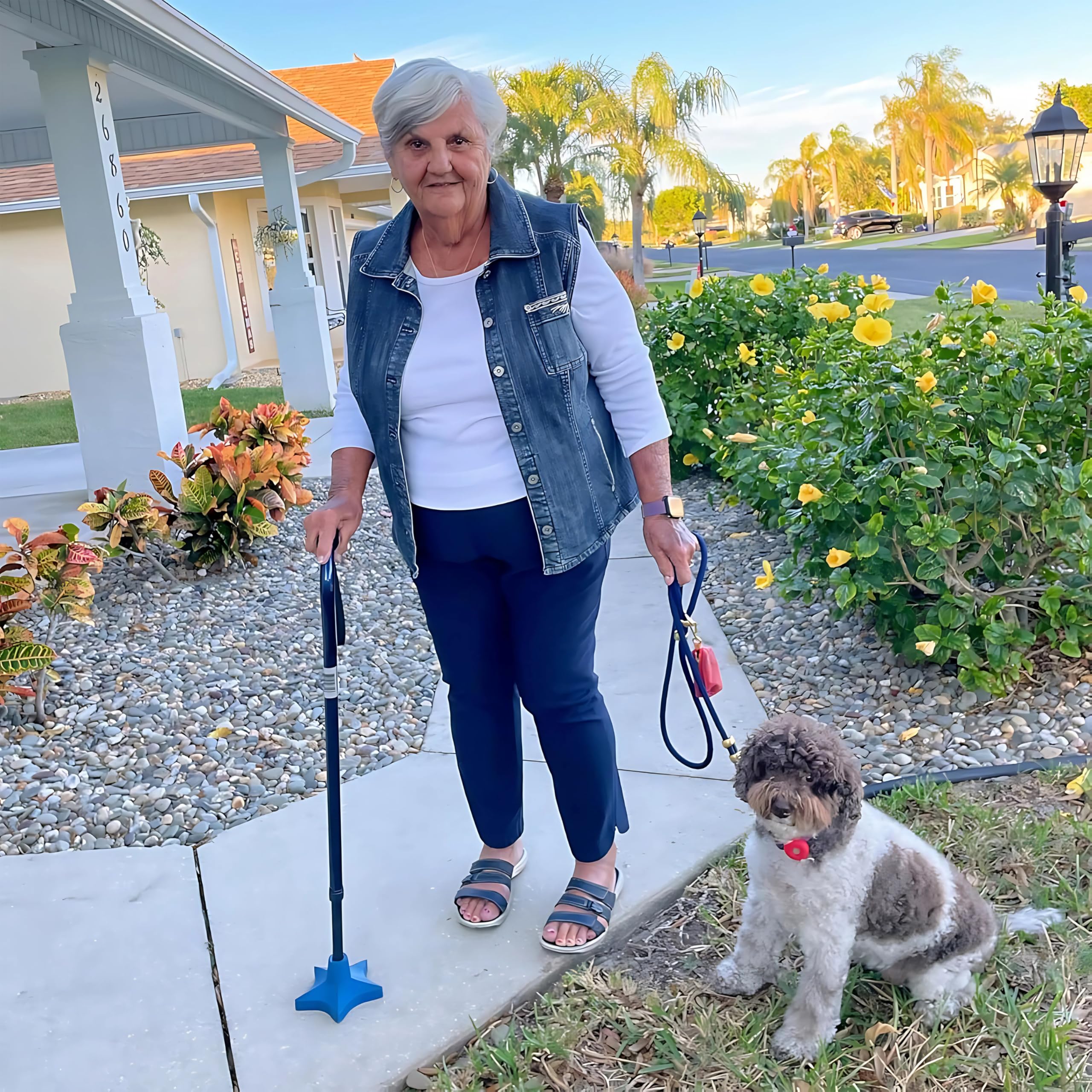 Superstar Self Standing Cane Tip has Non-Slip Heavy Duty Rubber Base to Prevent Slip, Cane Tips 3/4 inch Heavy Duty Replacement, 6-Inch Star Design for Superior Traction & Balance for Seniors (Blue)