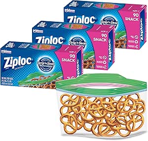 Ziploc Snack and Sandwich Bags for On the Go Freshness, Grip 'n Seal Technology for Easier Grip, Open, and Close, 90 Count, Pack of 3 (270 Total Bags)