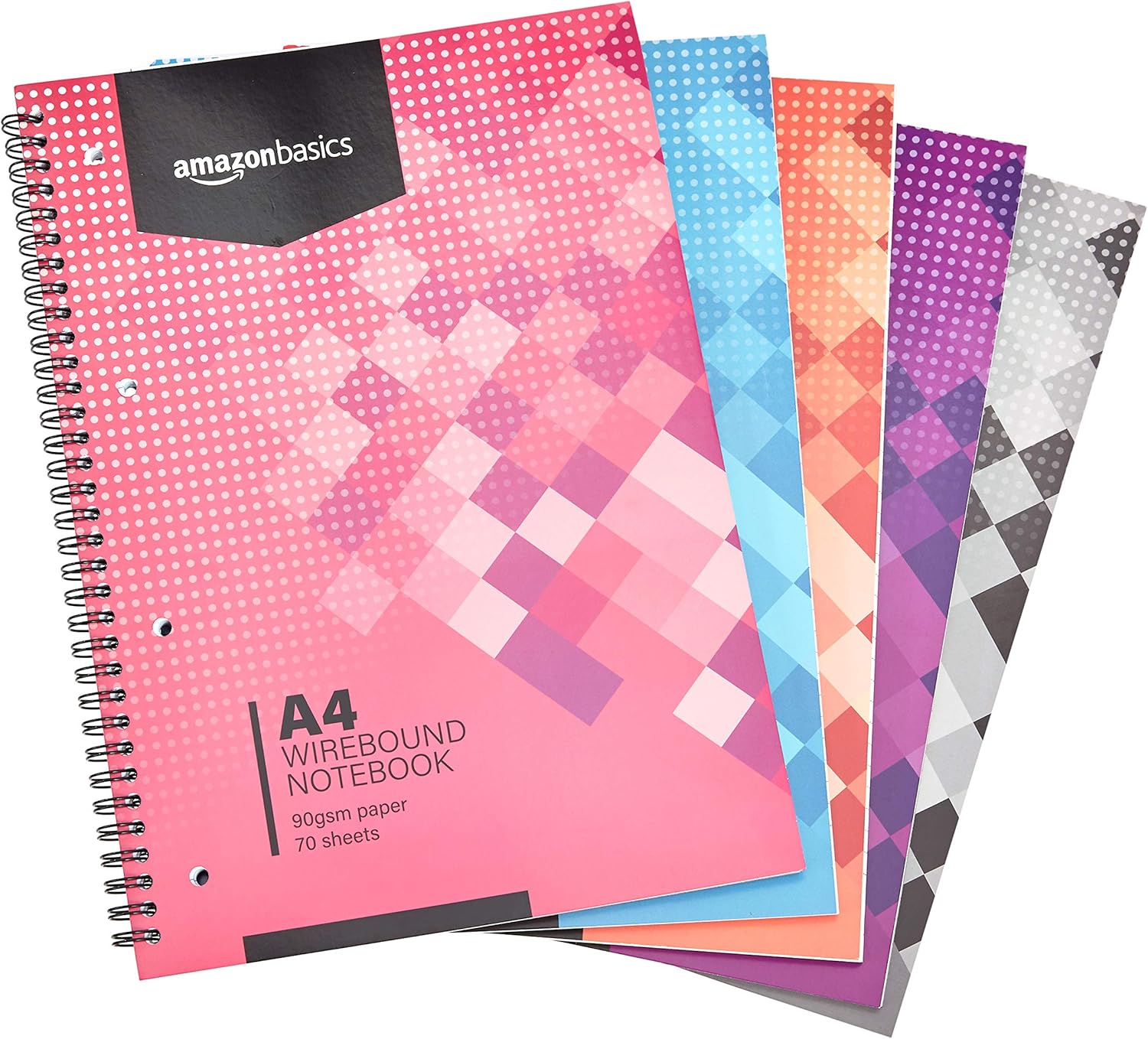 AmazonBasics Wirebound Notebook, Assorted Colour, 140 Pages, A4, 90 gsm