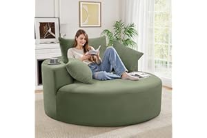 Luxanimarion 55''W Corduroy Single Foam Sofa, Oversized Round Chair with Pillows, Modern Sleeper for Living Rooms, Lounges, Nurseries and Projection Rooms, Wide-Arm Lounge Chair Armchair, Green