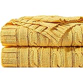 NTBAY 100% Pure Cotton Cable Knit Throw Blanket, Super Soft Warm 51x67 Knitted Throw Blanket for Couch, Sofa, Chair, Bed - Extra Cozy, Machine Washable, Comfortable Home Decor, Yellow
