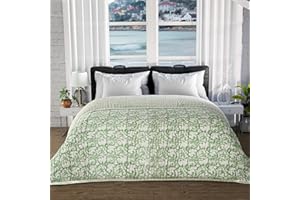 Ridhi Block Print Quilted Sage Green Throw Reversible Blanket 100% Cotton Quilt, Cover for Couch and Bed, Sage Lap Bedding Coverlet, Luxury Oversized Quilted Throw Twin 60" X 90"