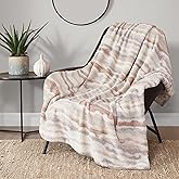 Lucky Brand Teddy Stripe Faux Fur Throw Blanket - Soft Beige - 50"X70" - Elegant and Oversized Faux Fur Blanket for Sofa or Bed