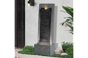 TOBYUL 49.6" H Waterfall Fountains Outdoor Garden - Water Fountains and Waterfalls Outside, Large Indoor Floor Standing Resin Fountain Features W/Pump LED Light Cobbles for Patio, Home Art Decor