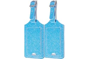Gostwo 2 Pack Luggage Tags Leather Case Luggage Bag Tags Travel Tags(Sparking Blue)