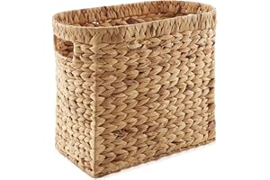 Casafield Woven Magazine Holder with Handles, Natural - Water Hyacinth Storage Basket for Bathroom, Living Room, Home Office
