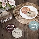 Queekay Coasters Set of 6 with Holder Farmhouse Wood 4'' New Home Gift view 5