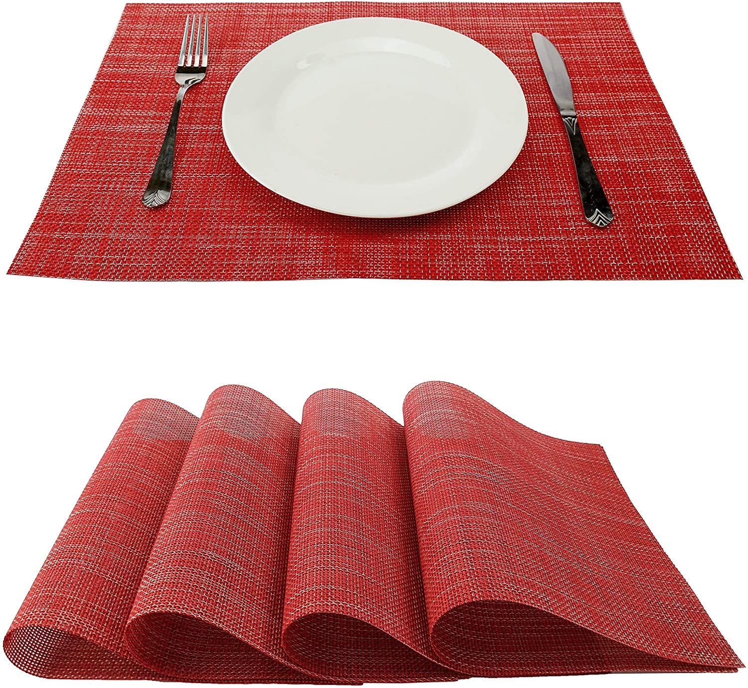 Shiwaki Set of 6 Placemats 18 x 12 inch, Non-slip, Washable, PVC Table Mats, Tear-Proof, Heat Resistant, Dirt Repellent And Washable Place Mats For Kitchen - Red