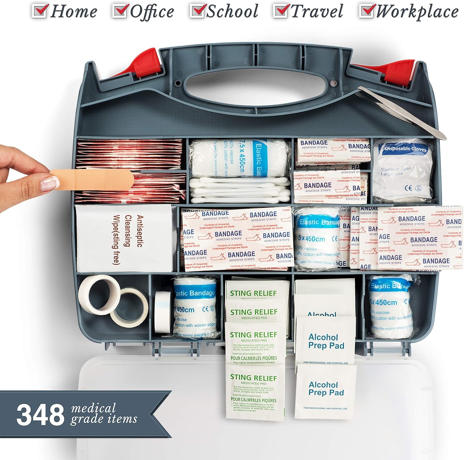 2-in-1 First Aid Kit (348-Piece) 'Double-Sided Hardcase' + Bonus 32-Piece Mini Kit: Perfect for Home & Workplace Safety [50 Person Kit]: Health & Personal Care
